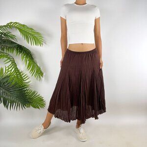 Vintage Brown Fairy Grunge Hippie Bohemian Cottagecore Pleated Midi Skirt / S